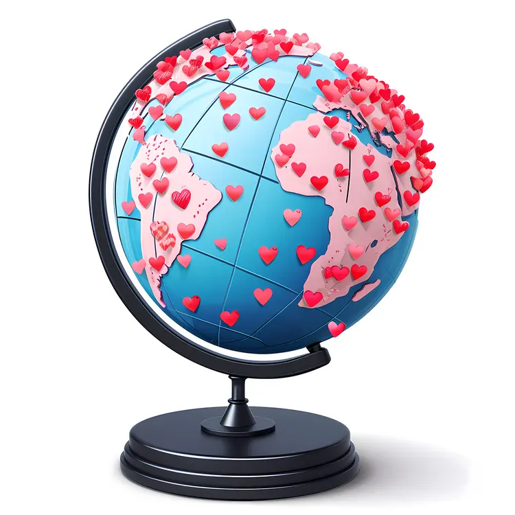 Blue Globe with Pink Hearts