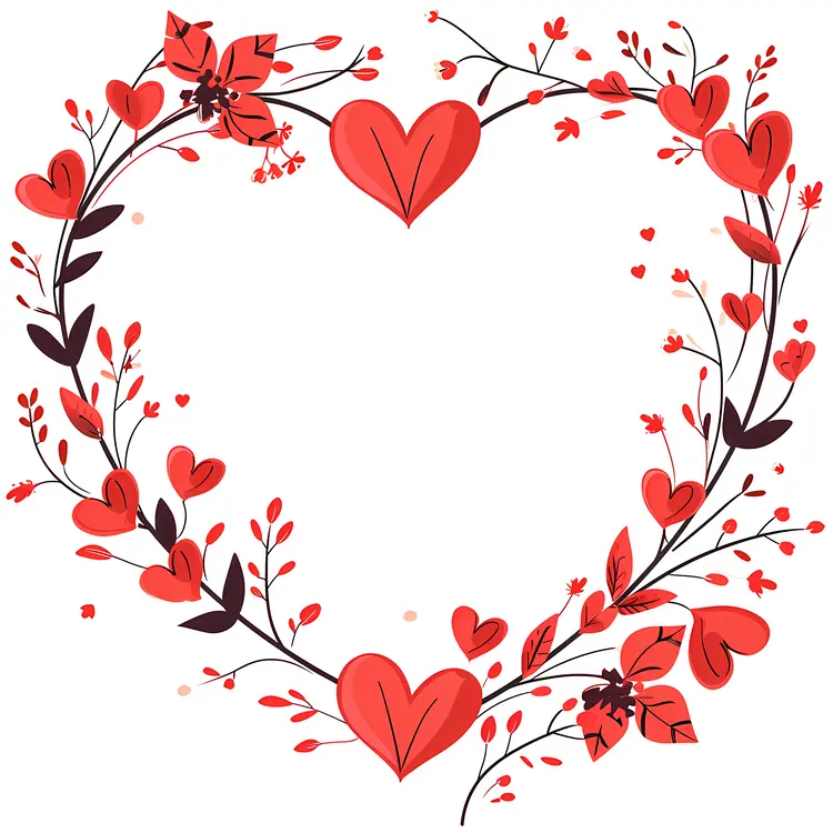 Heart-shaped Floral Frame with Red Hearts