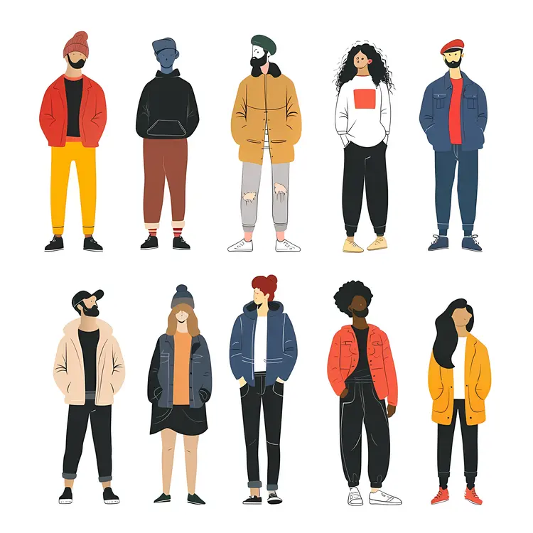 Casual Group of People in Trendy Outfits