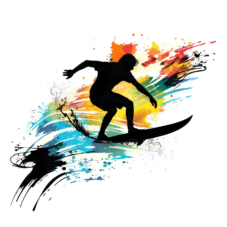 Surfer Silhouette on Colorful Wave
