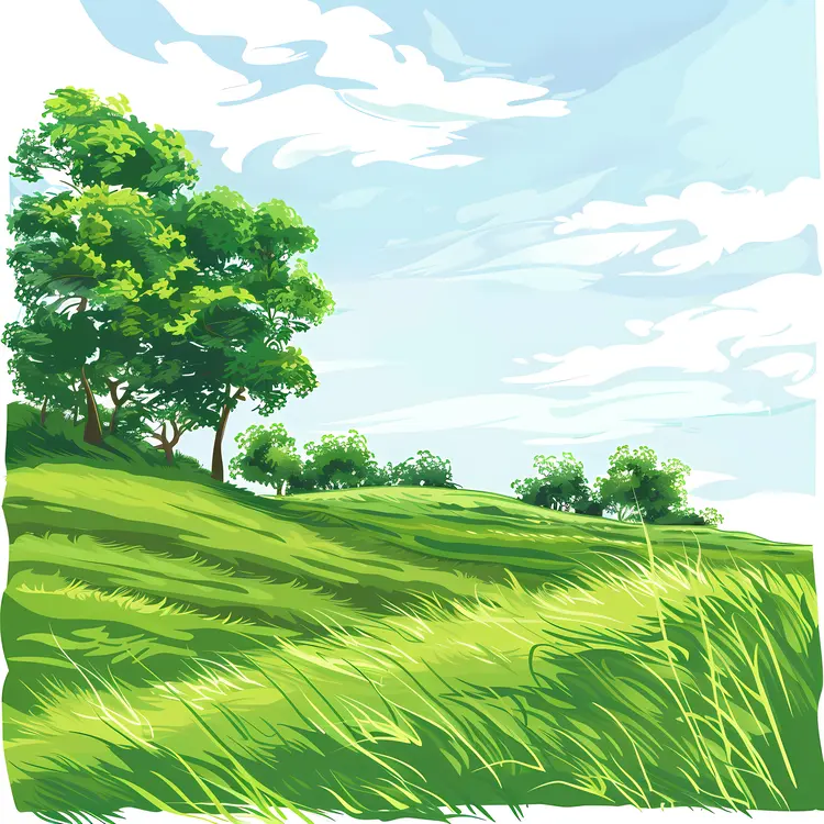 Beautiful Green Field with Trees