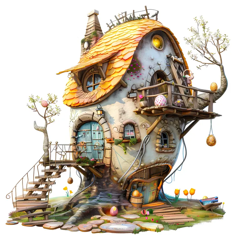 Rustic Egg-shaped House with Balcony