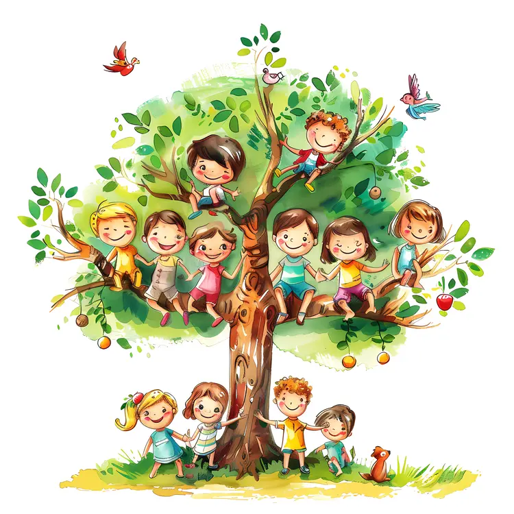 Children Playing Around Tree