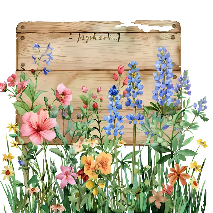 Rustic Wooden Sign with Colorful Wildflowers