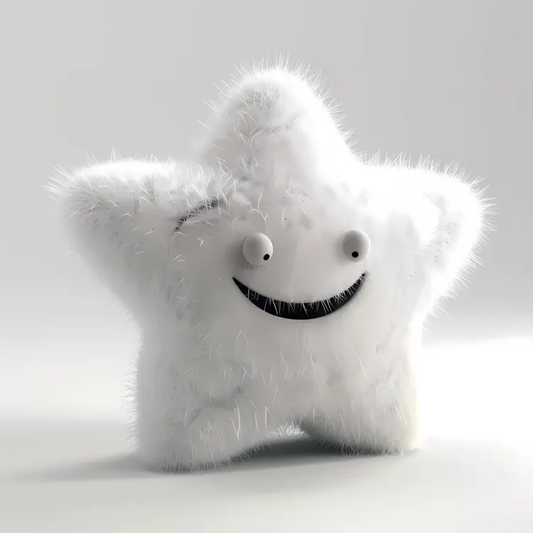 White Fuzzy Star with Smiley Face