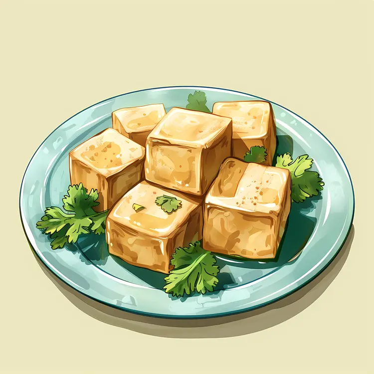 Plate of Tofu with Cilantro
