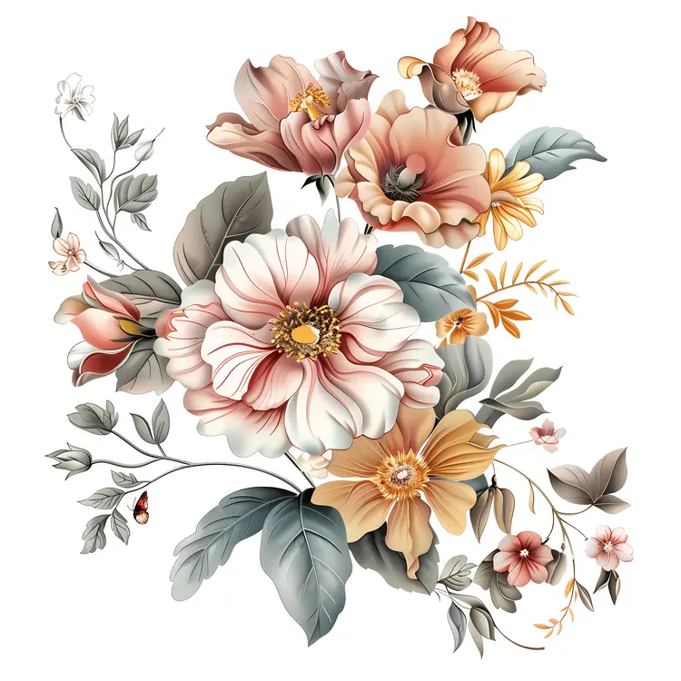 Delicate Floral Cluster with Petals and Leaves