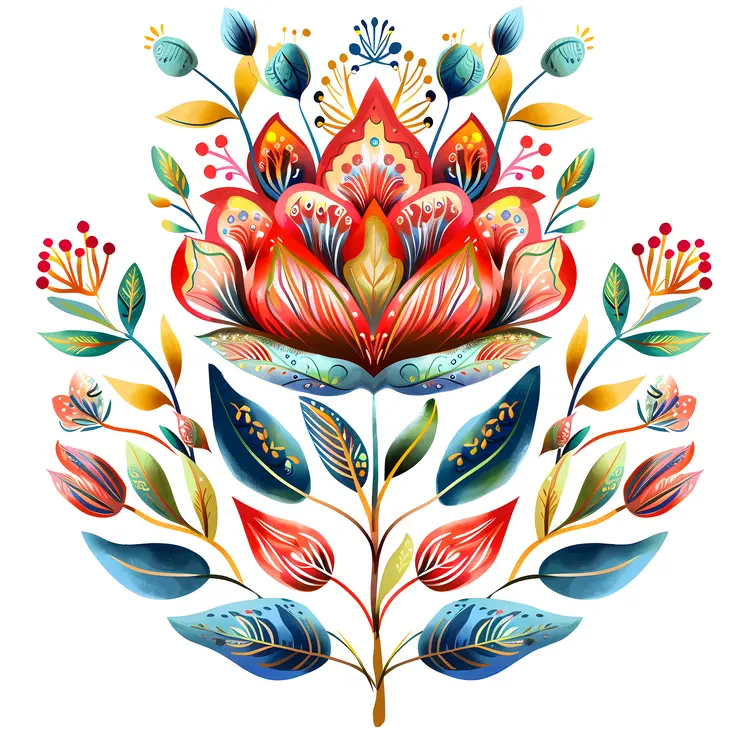 Colorful Floral Design with Red and Blue Petals