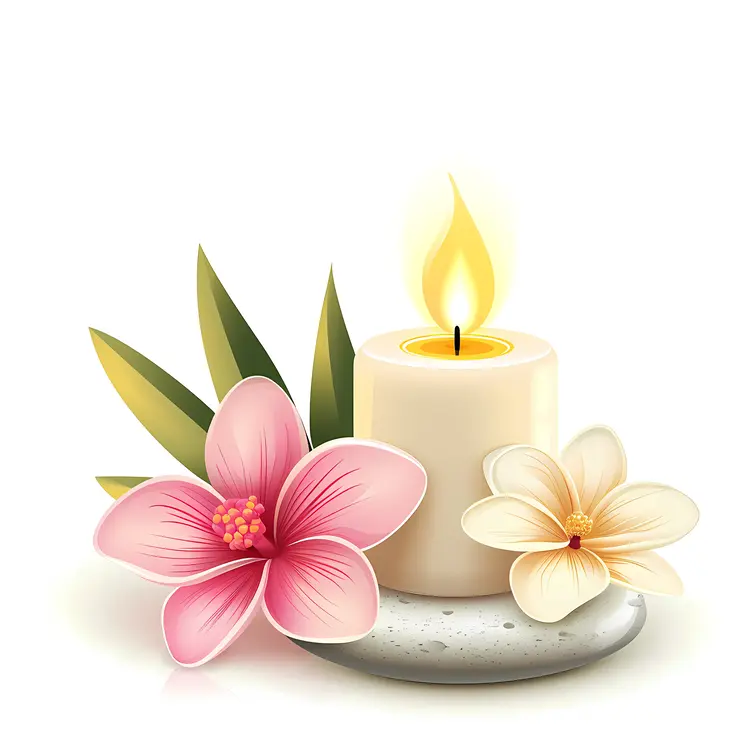 Candle with Pink and White Flowers for a Serene Atmosphere