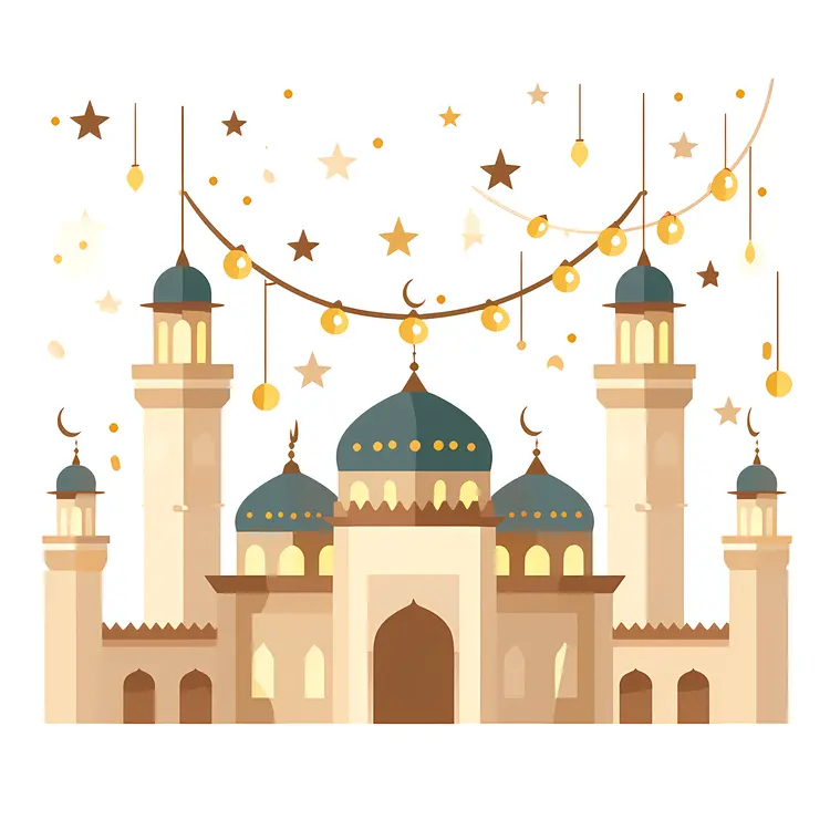 Mosque with Hanging Lanterns and Stars