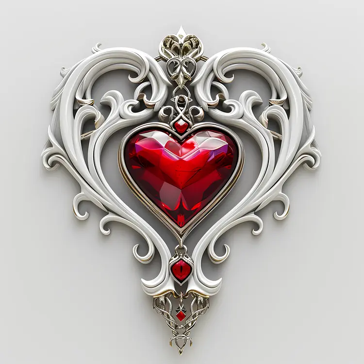 Ornate Silver and Red Heart Gemstone Jewelry