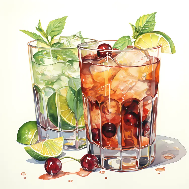 Refreshing Cocktails with Lime and Cherry