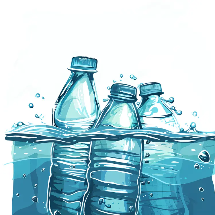 Three Plastic Bottles Floating in Water