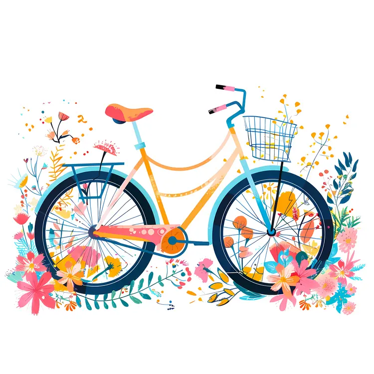 Colorful Bicycle with Floral Background