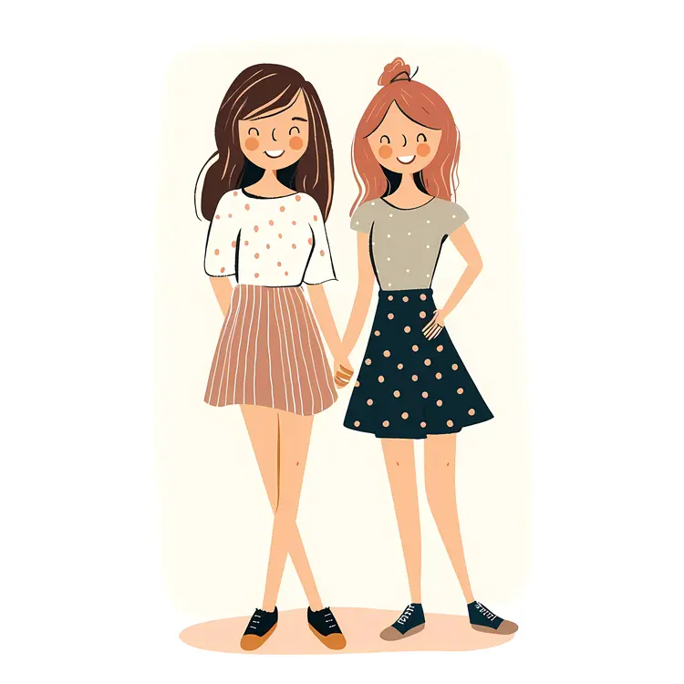 Two Girls Holding Hands in Casual Outfits