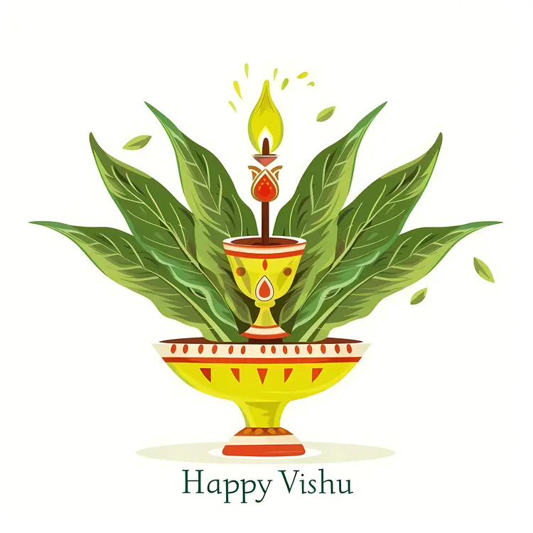 Happy Vishu Lamp with Banana Leaves