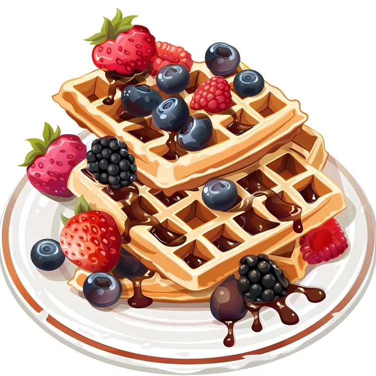 Waffle with Berries and Chocolate Drizzle