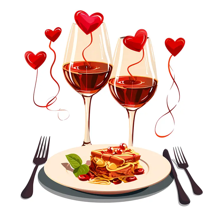 Wine Glasses with Hearts and Pasta
