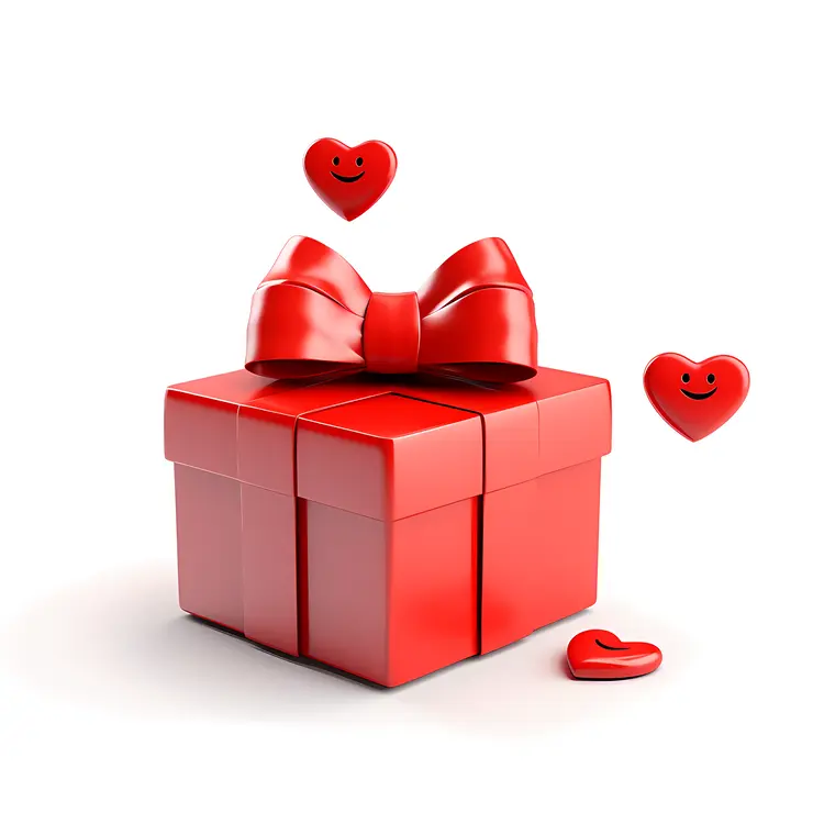 Red Gift Box with Hearts and Ribbon