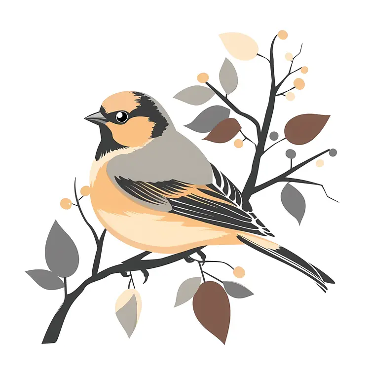 Bird on Branch with Autumn Leaves