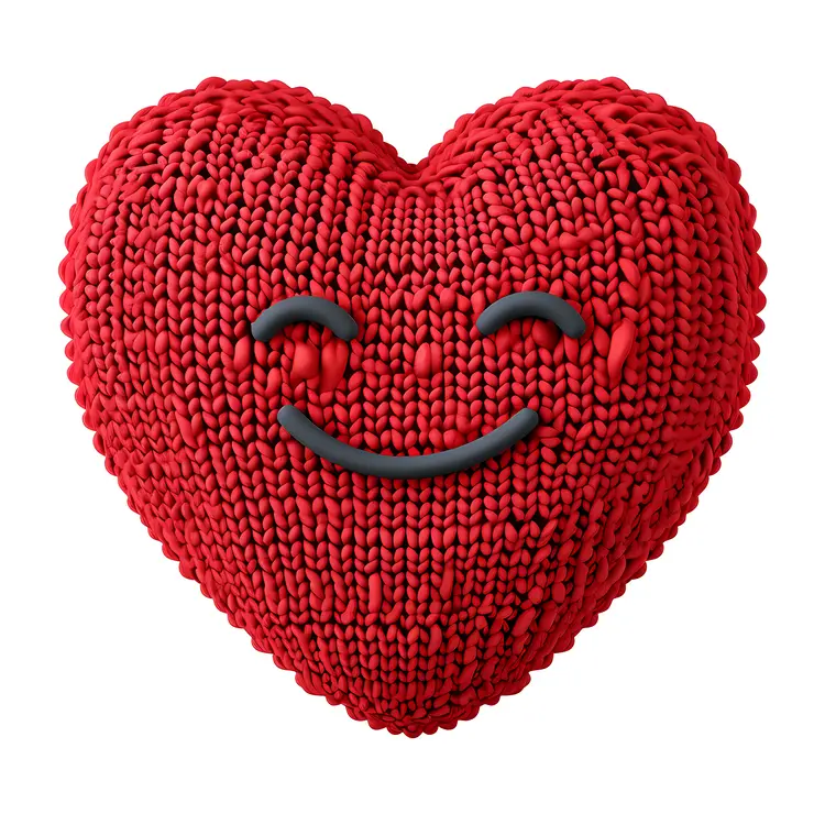 Red Knitted Heart with Smile