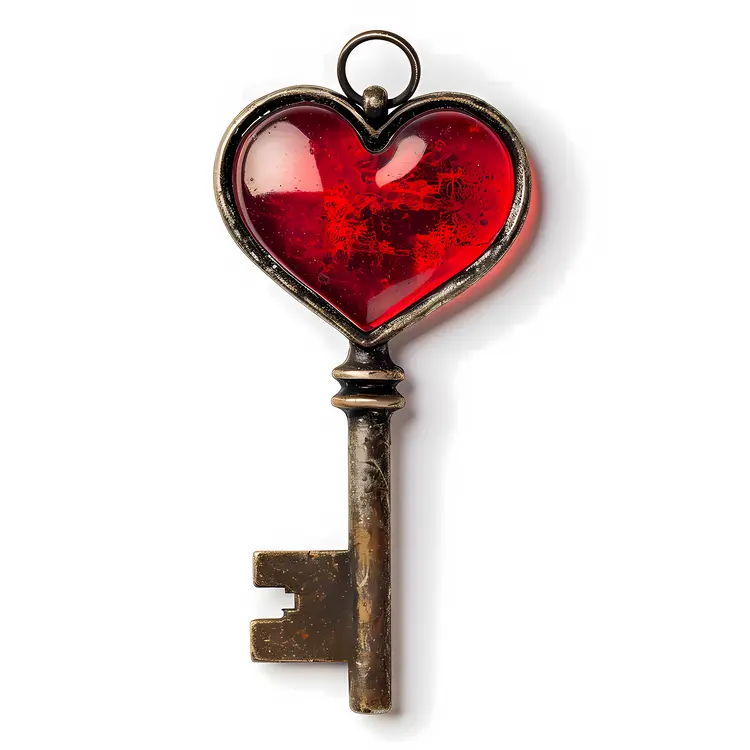 Classic Heart Key with Red Stone