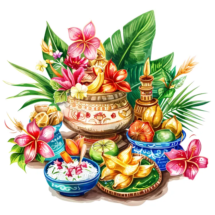 Tropical Floral Arrangement with Traditional Bowls
