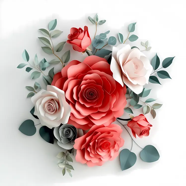 Red and White Paper Flowers with Greenery