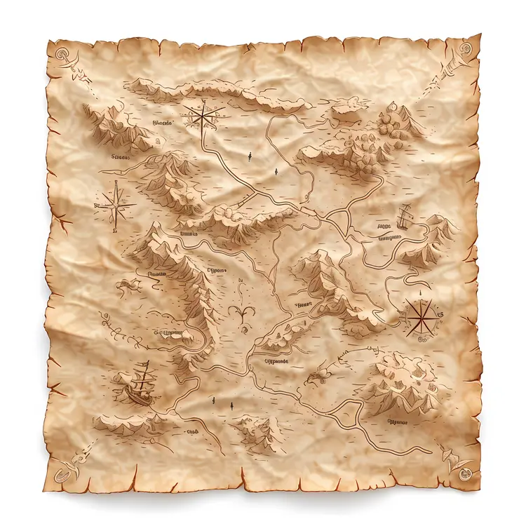 Old Treasure Map with Mountains