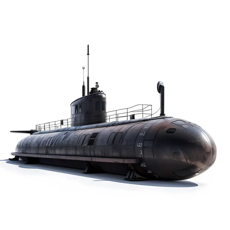 Realistic Submarine on White Background