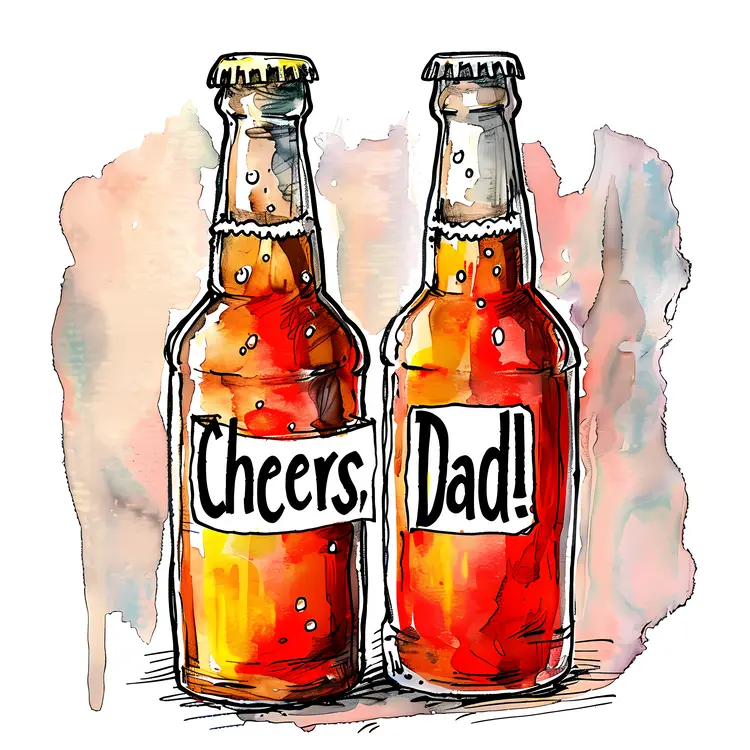 Cheers Dad Beer Bottles Illustration