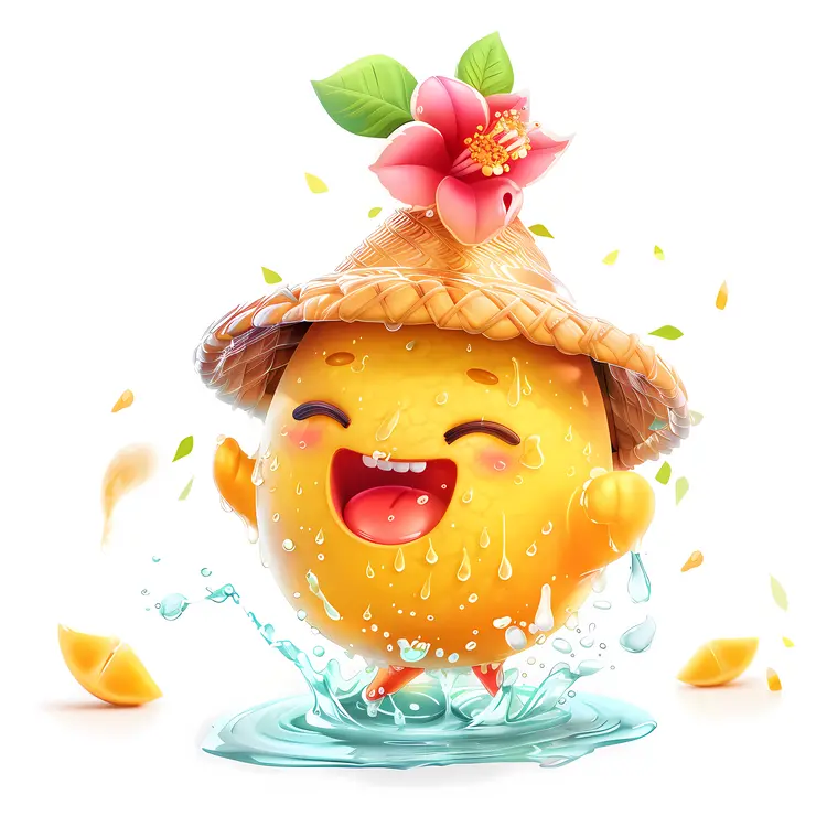 Happy Fruit Character with Hat