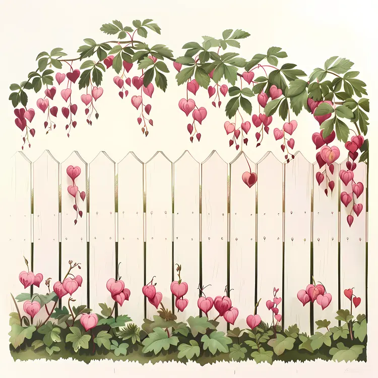 Bleeding Hearts by a Fence