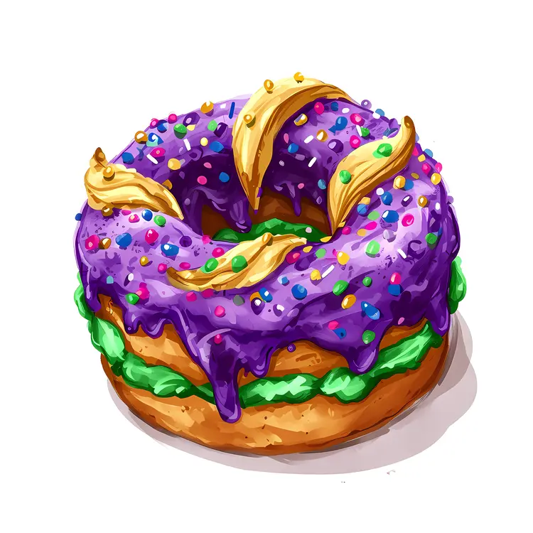 Mardi Gras Donut with Icing and Sprinkles
