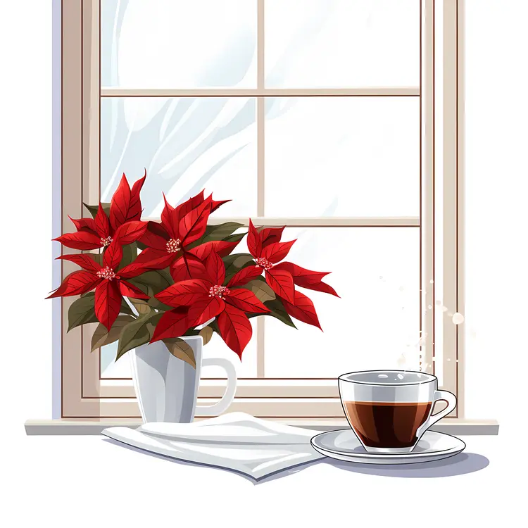 Morning Coffee by the Window with Poinsettia