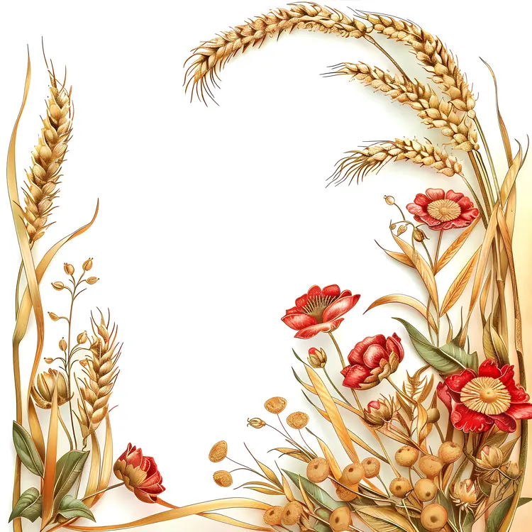 Wheat and Floral Border Illustration