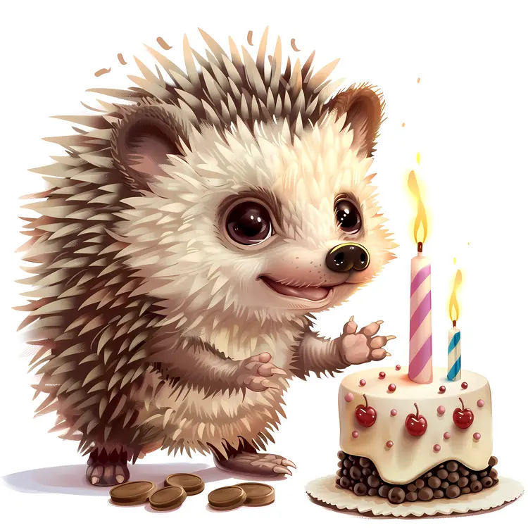 Cute Hedgehog with Birthday Cake