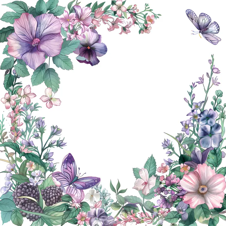 Colorful Floral Frame with Butterflies