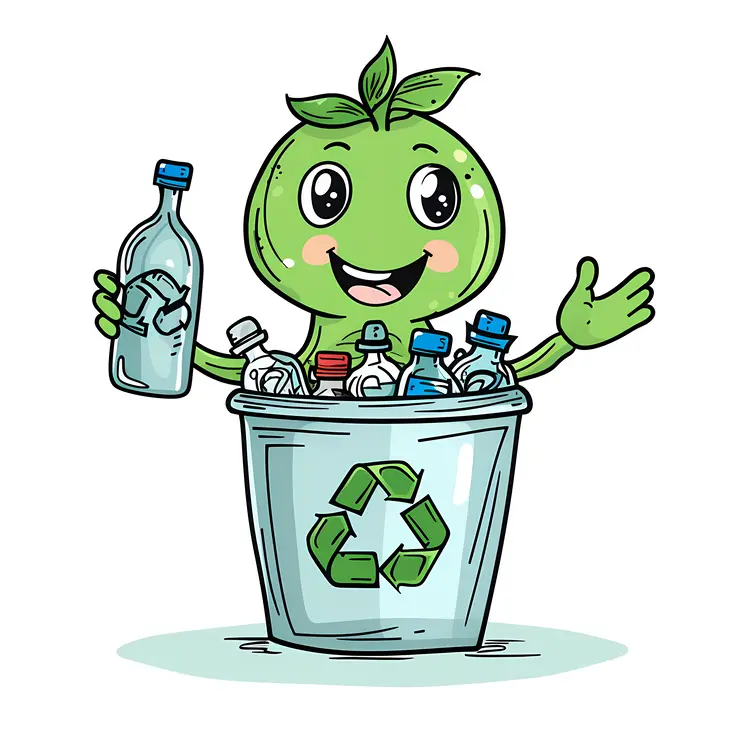 Green Character with Recycling Bin