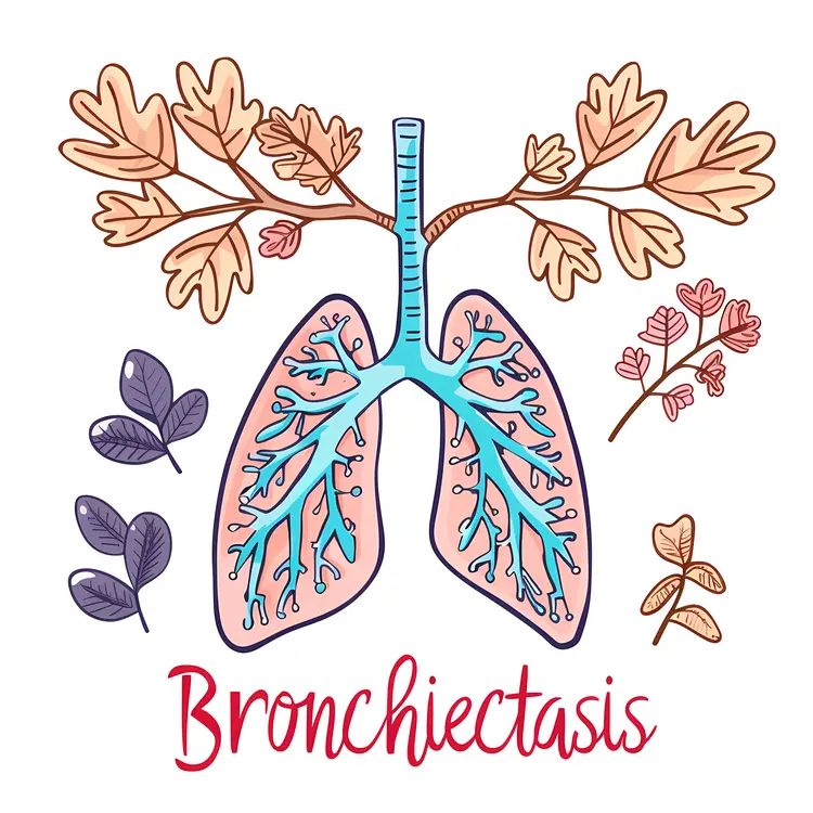 Bronchiectasis Medical Illustration with Lungs
