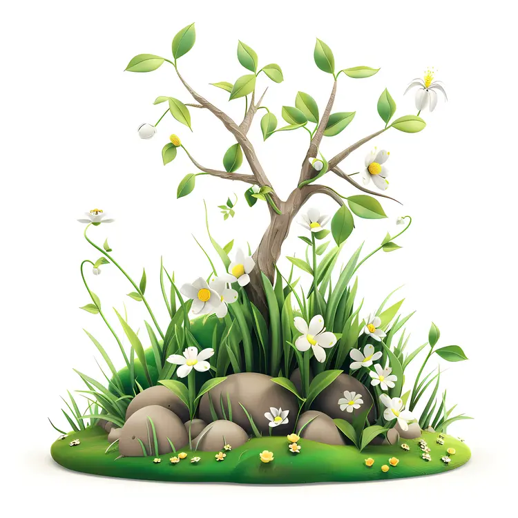 Spring Tree with Blossoms and Rocks