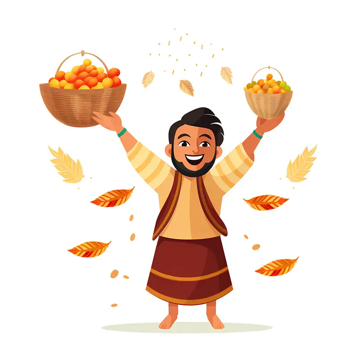 Happy Person with Harvest Baskets