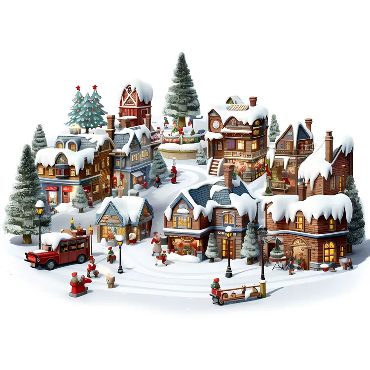 Snowy Village with Festive Decorations