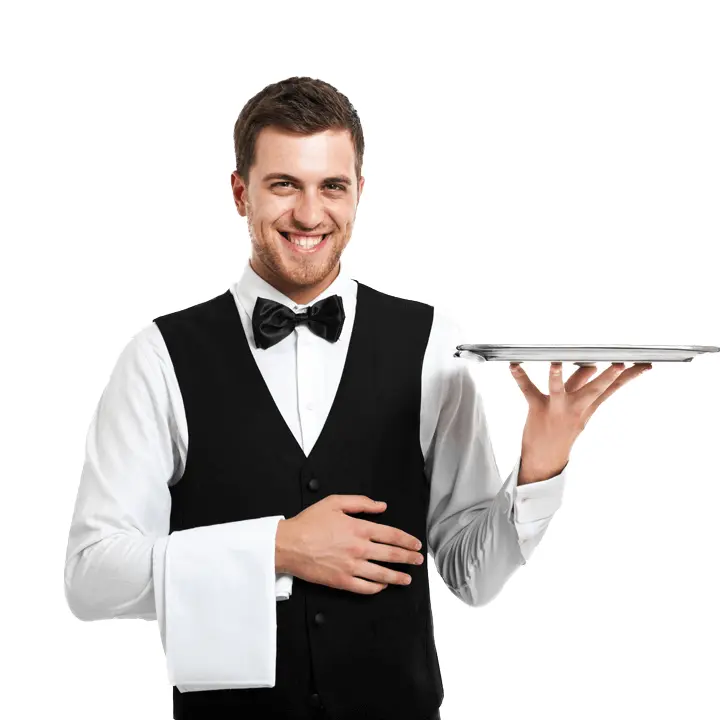Smiling Waiter Holding a Tray
