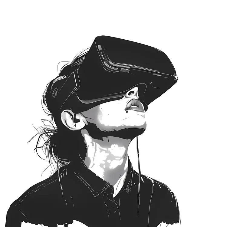 Person Wearing VR Headset in Black and White