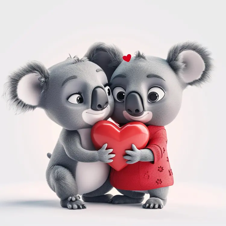 Koalas Holding a Heart in Cute Style