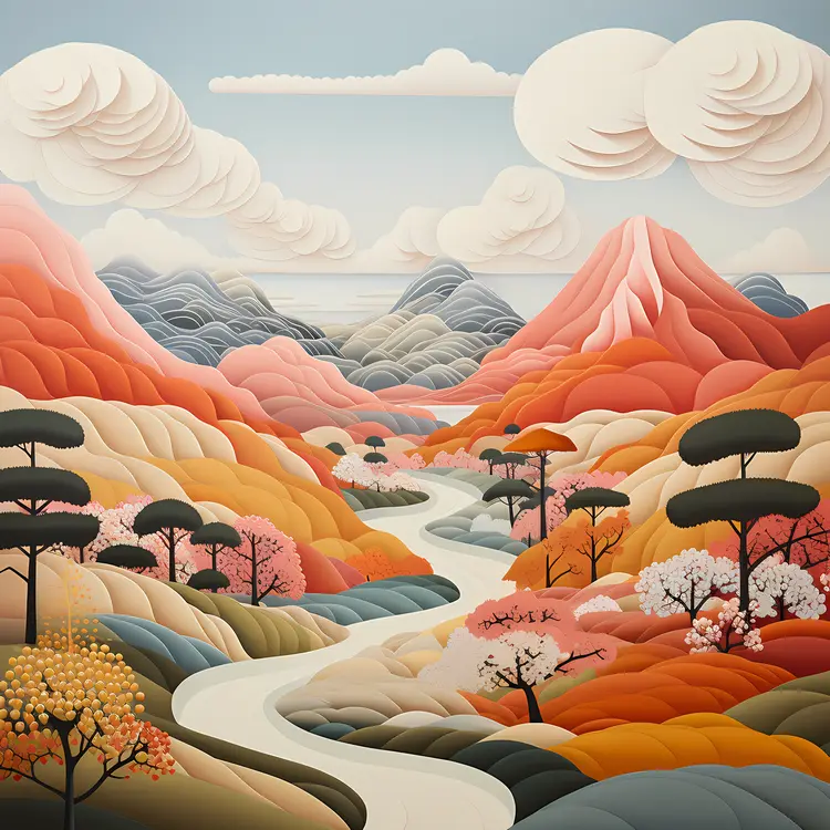 Colorful landscape with mountains and river