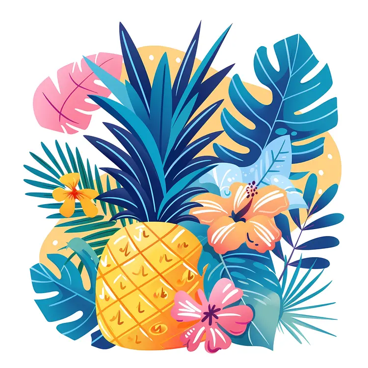 Pineapple with Tropical Flowers