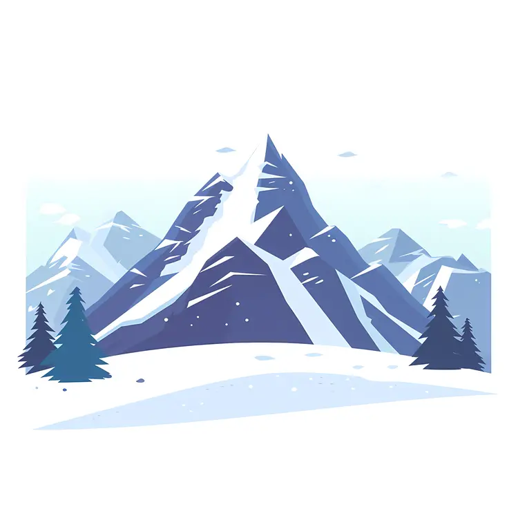 Snowy Mountain with Pine Trees