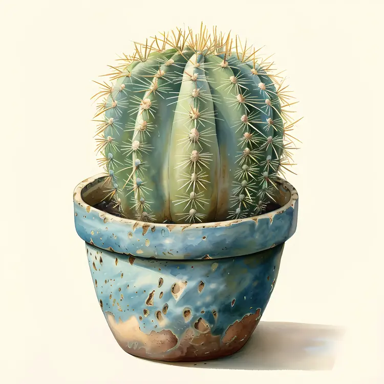 Round Cactus in Blue Pot